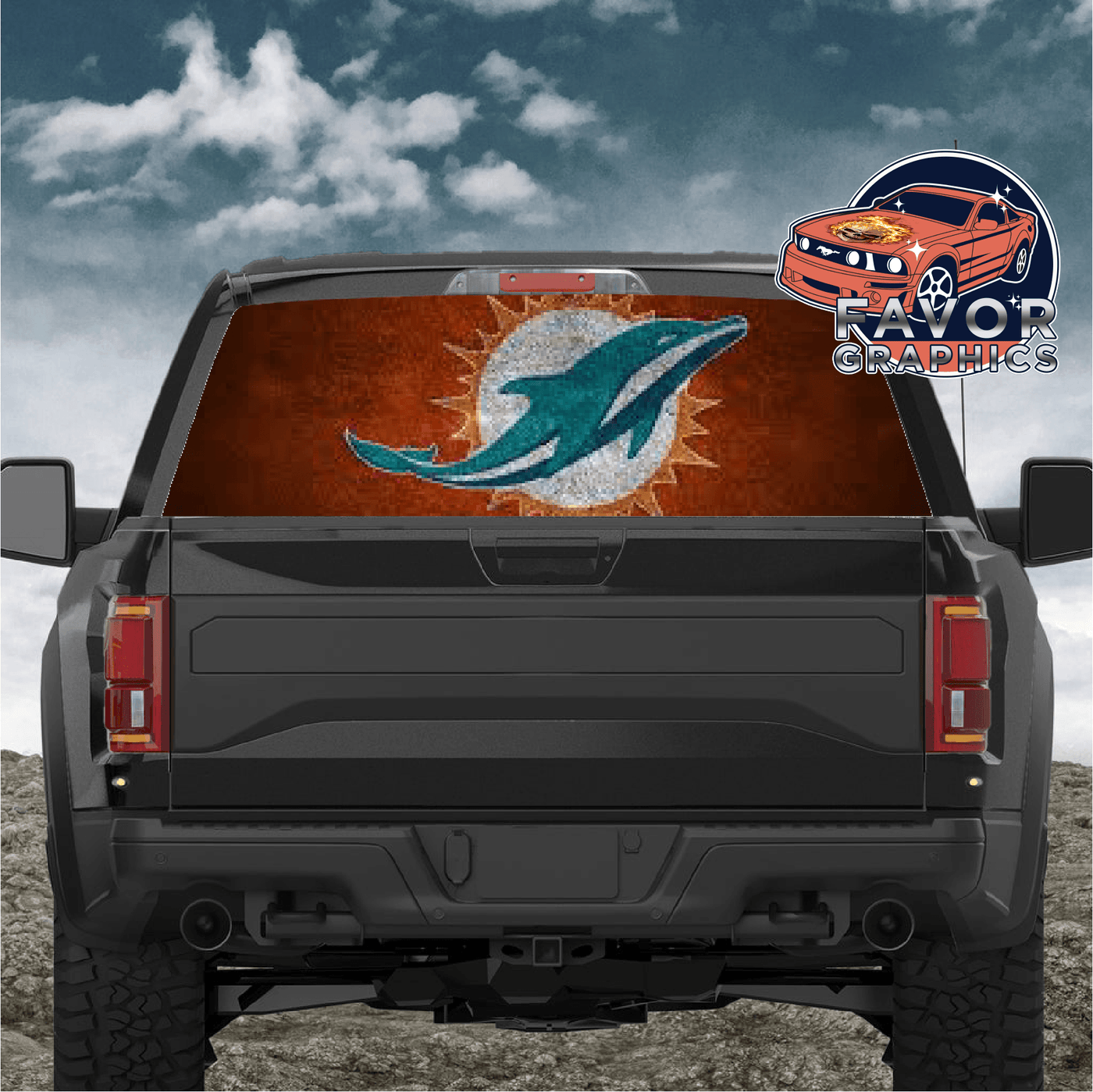 Miami Dolphins Rear Window Perforated Graphic Vinyl Decal Cars Trucks