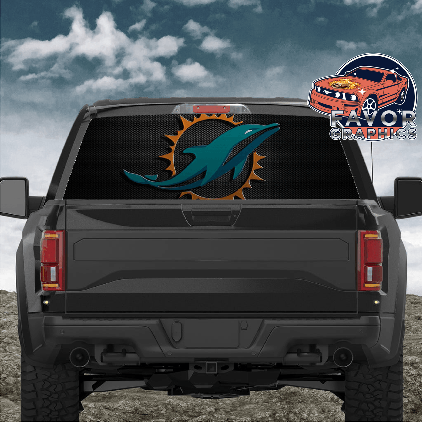 Miami Dolphins Rear Window Perforated Graphic Vinyl Decal Cars Trucks