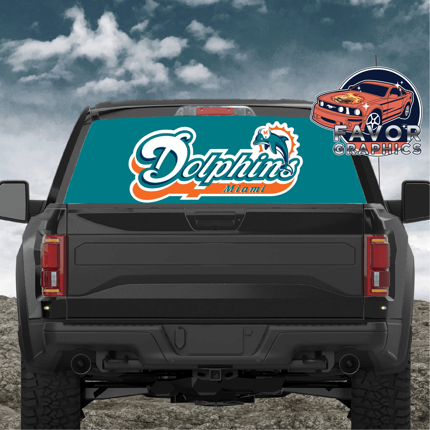 Miami Dolphins Rear Window Perforated Graphic Vinyl Decal Cars Trucks