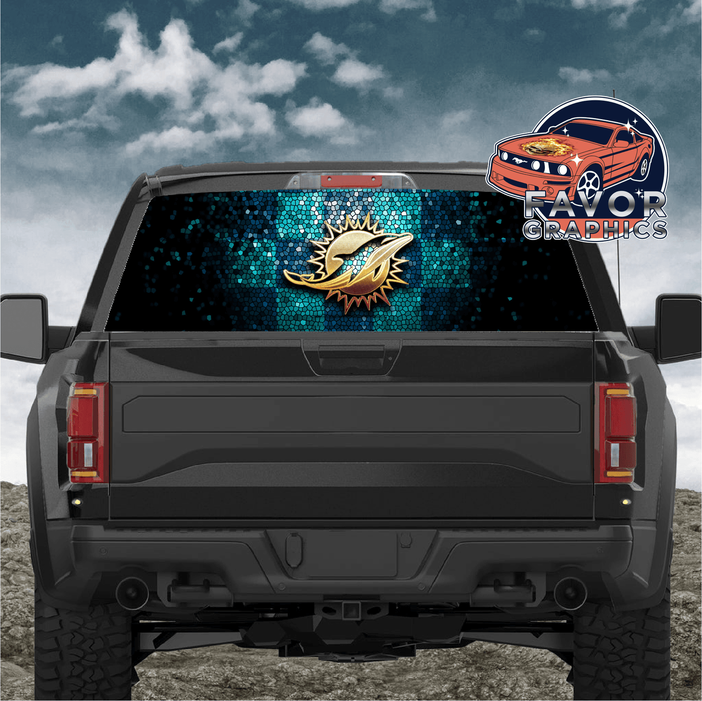 Miami Dolphins Rear Window Perforated Graphic Vinyl Decal Cars Trucks