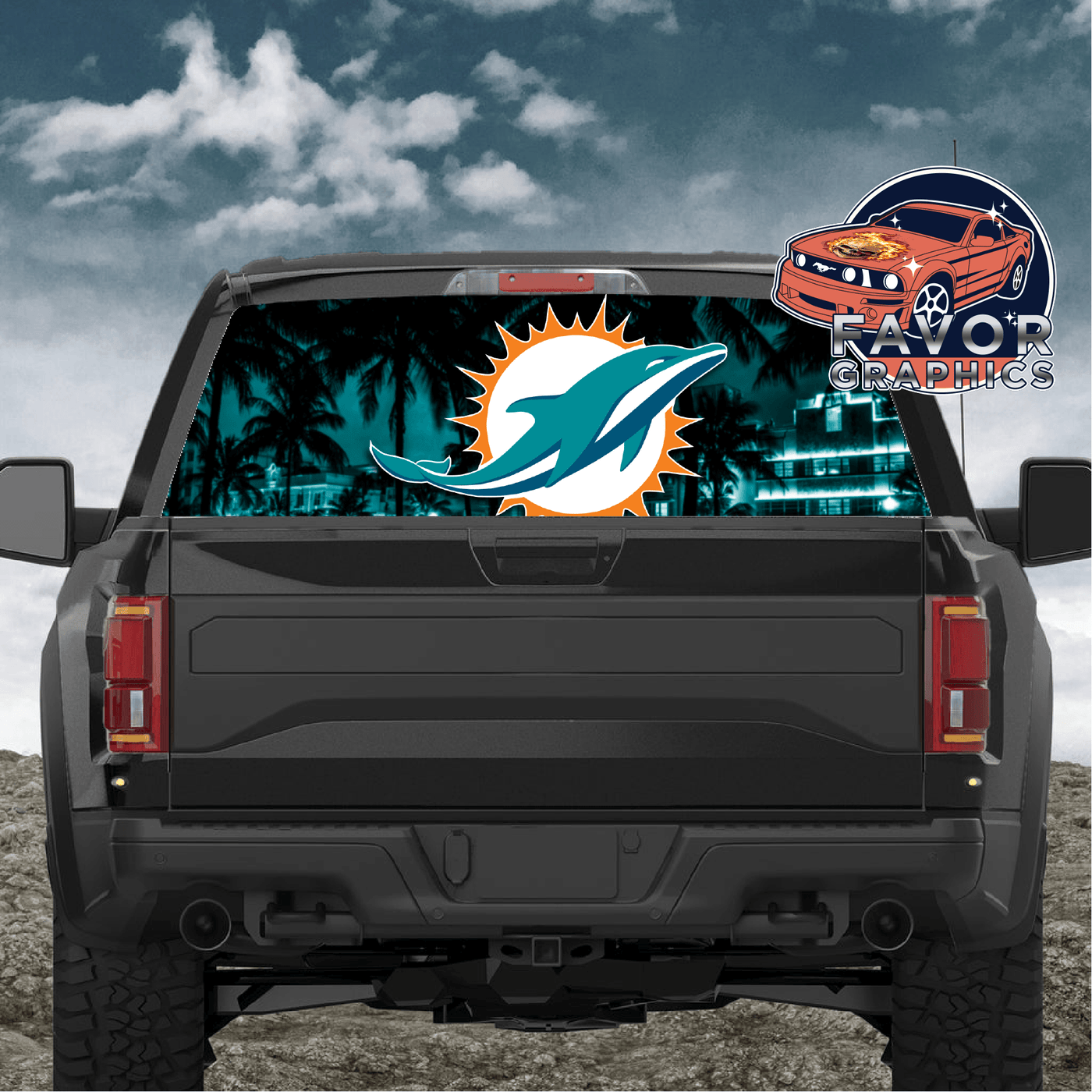 Miami Dolphins Rear Window Perforated Graphic Vinyl Decal Cars Trucks