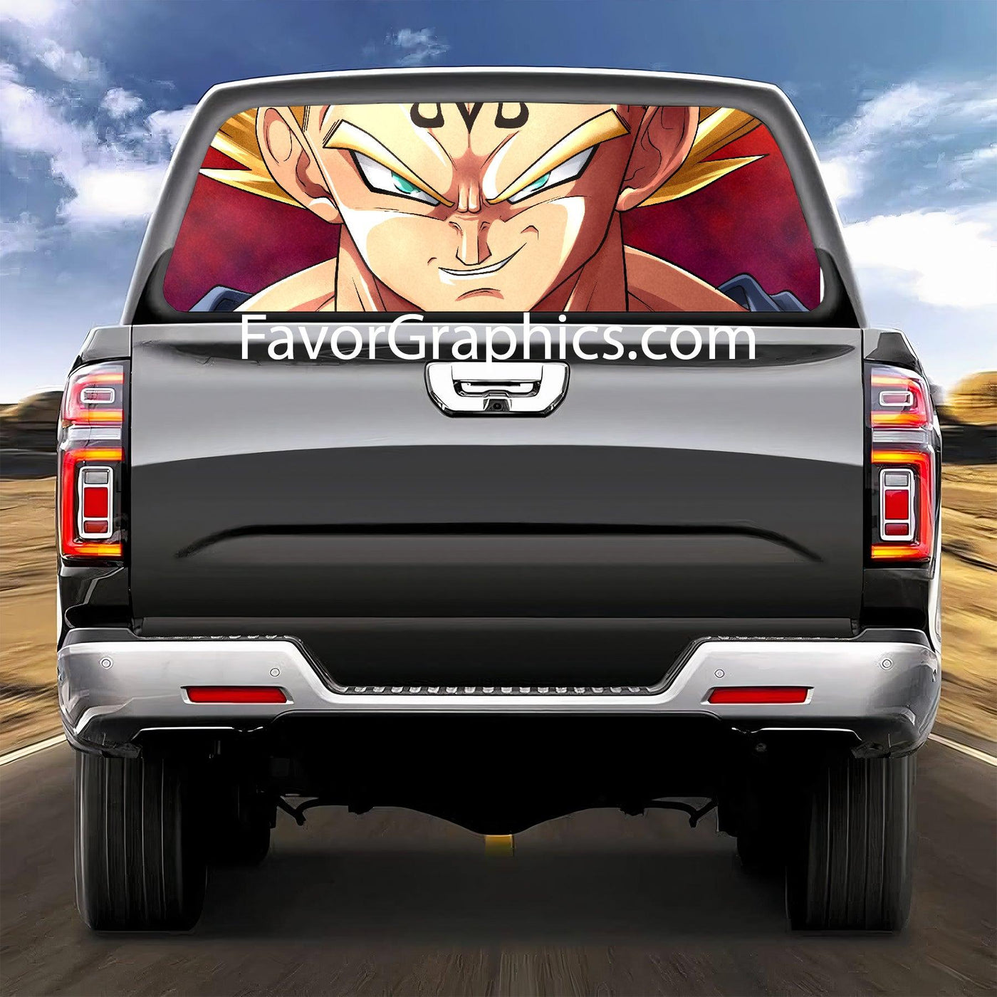 Vegeta Rear Window Perforated Graphic Vinyl Decal Cars Trucks