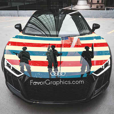 American Flag Military Car Hood Wrap Vinyl Decal High Quality Graphic