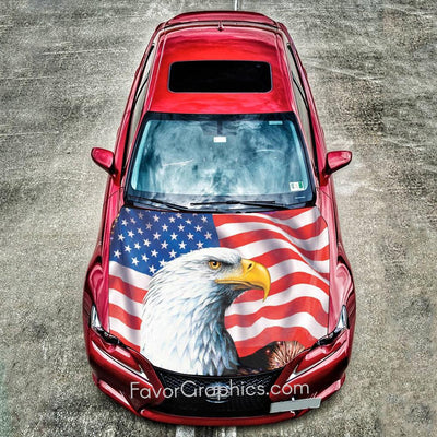 American Flag Bald Eagle Car Hood Wrap Vinyl Decal High Quality Graphic