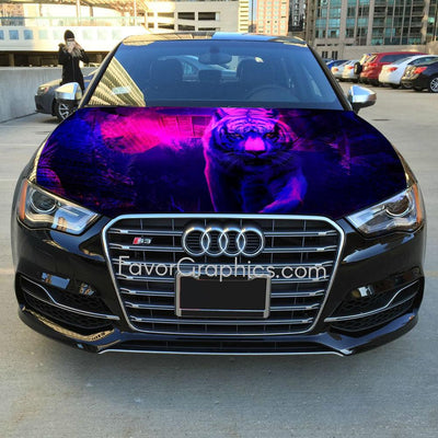 Purple Tiger Car Hood Wrap Self-adhesive Vinyl Sticker Decal