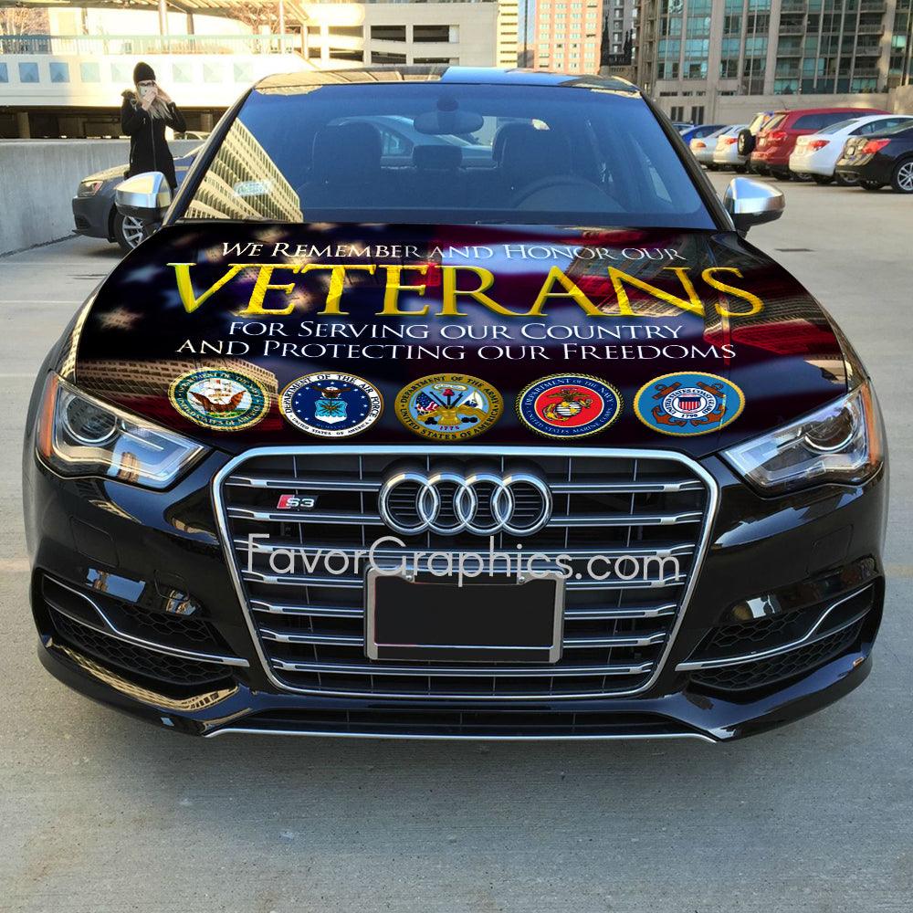 Honor Vets Patriotic high quality Flag 2 Vinyl Hood Wrap Bonnet Decal Sticker Graphic Universal Fit