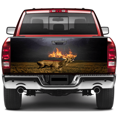 Tailgate Wraps For Trucks Wrap Vinyl Car Decals Deer With Burning Antlers SUV Car Sticker