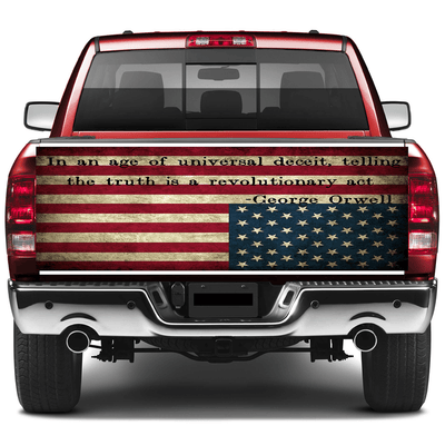 American Flag Tailgate Wrap USA with text overlay, stars, america, George Orwell Wraps For Trucks Wrap Vinyl Car Decals SUV Sticker