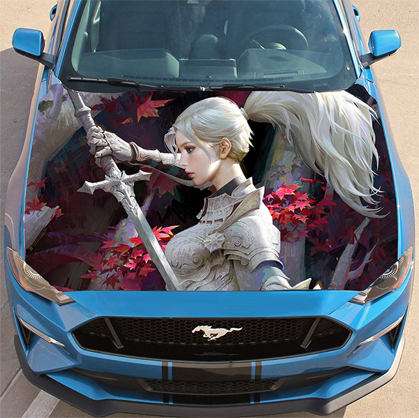 Warrior Girl Car Hood Wrap Decal Vinyl Sticker Full Color Graphic Fit Any Auto Car