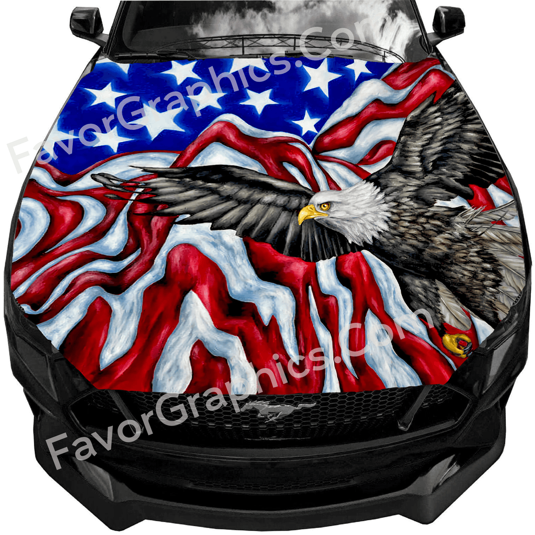 American Flag Curl Vinyl Hood Wrap factory Bonnet Decal Sticker Graphic Universal Fit