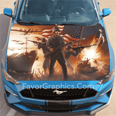 American Flag War Car Hood Wrap Vinyl Decal High Quality Graphic