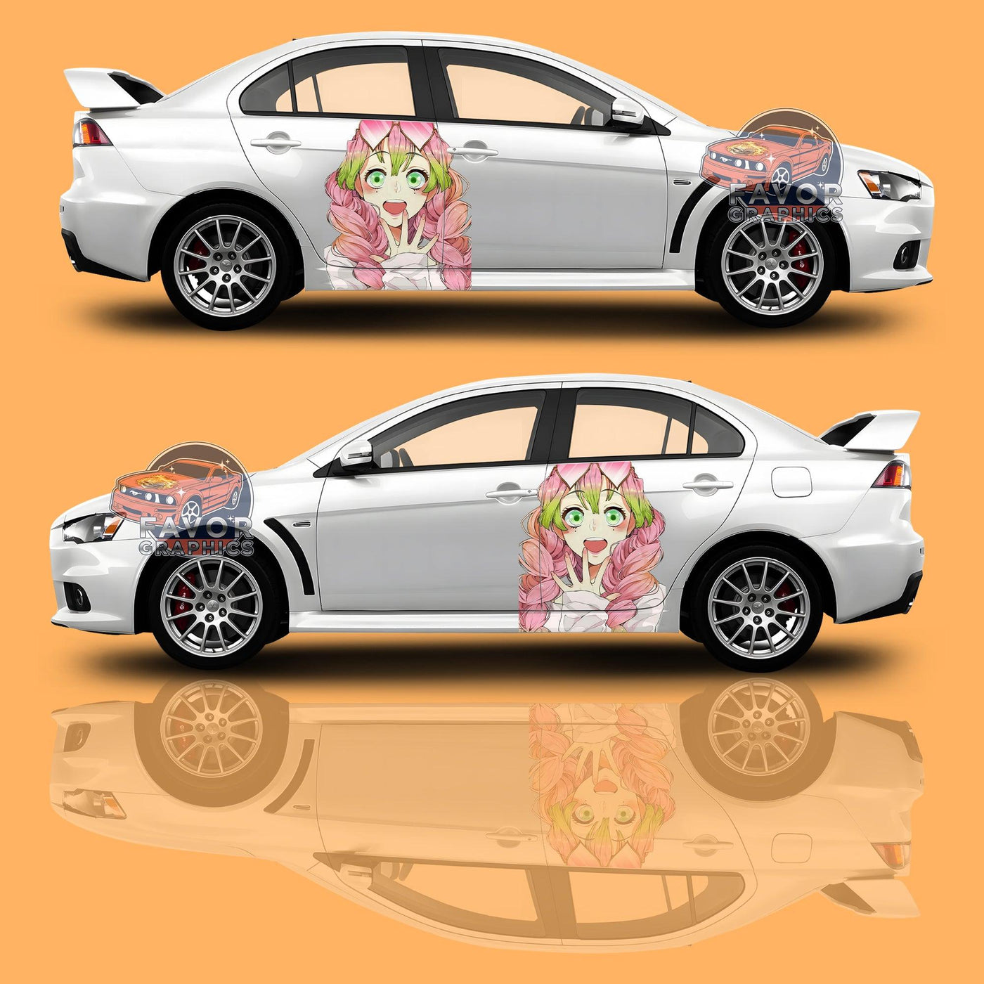 Mitsuri Kanroji Demon Slayer Itasha Car Door Decal, Vinyl Sticker