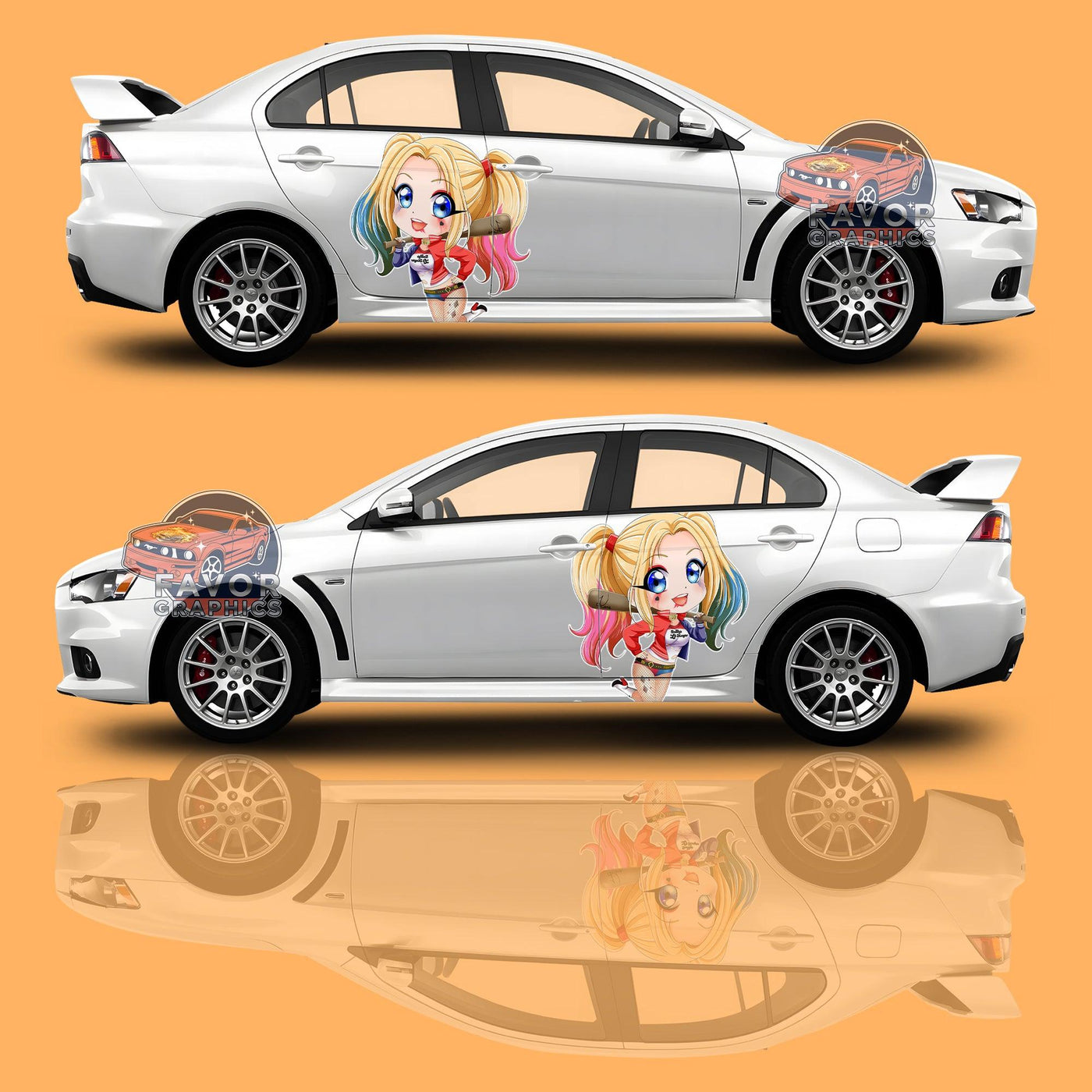 Harley Quinn Itasha Car Door Decal, Vinyl Sticker