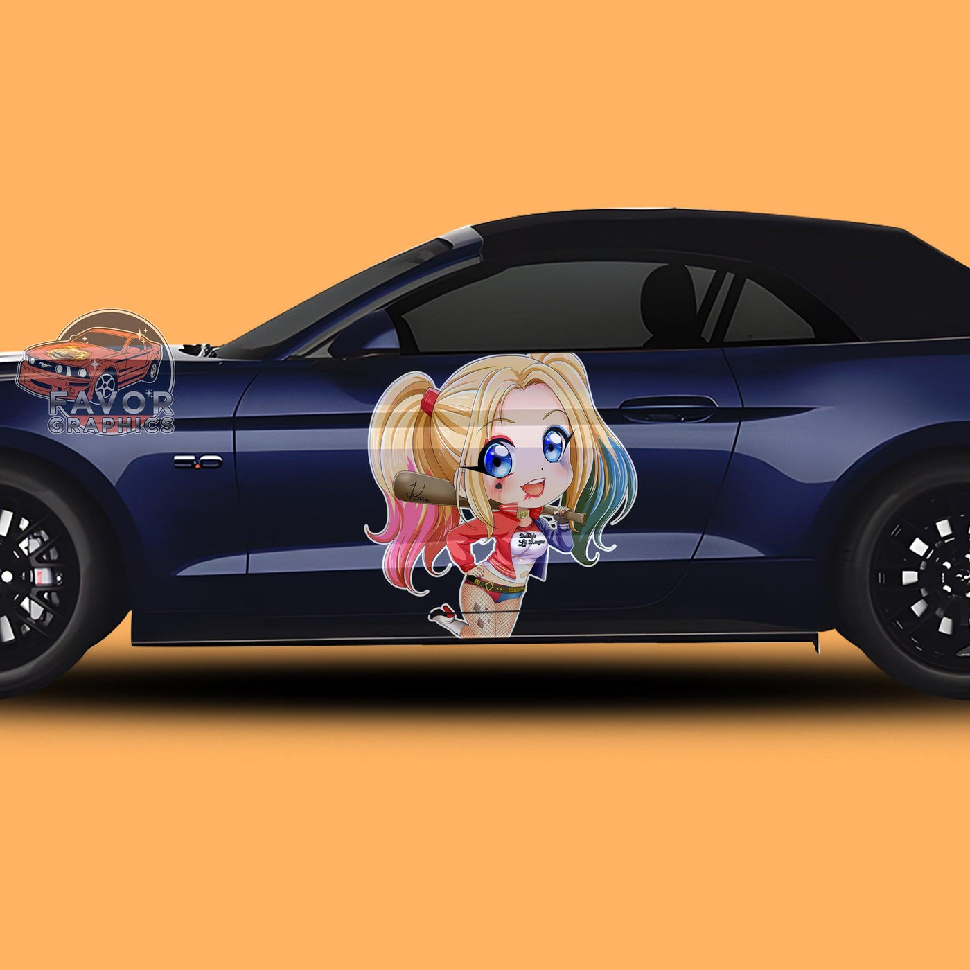 Harley Quinn Itasha Car Door Decal, Vinyl Sticker