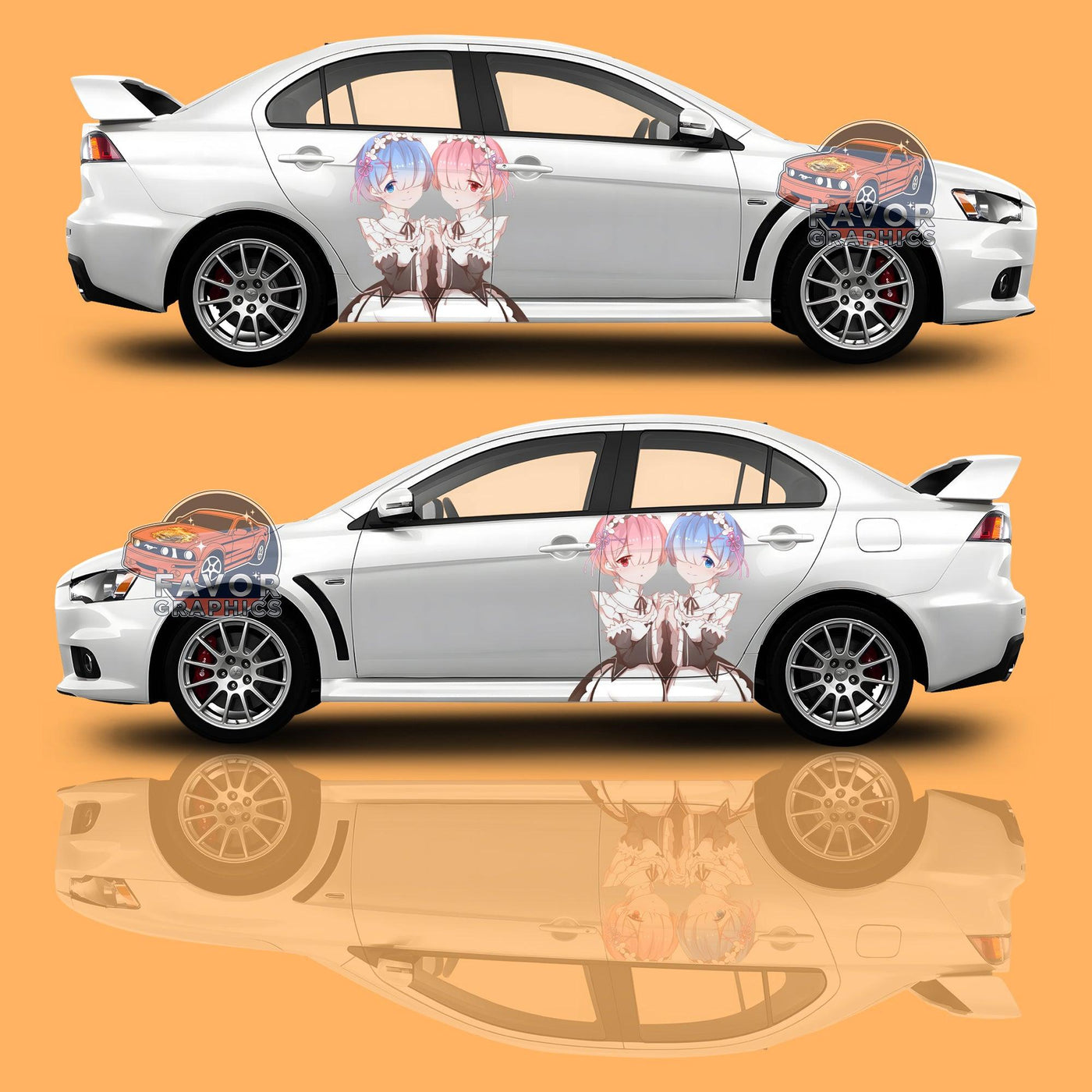 Rem and Ram Itasha Car Door Decal, Vinyl Sticker