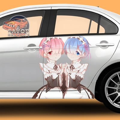 Rem and Ram Itasha Car Door Decal, Vinyl Sticker