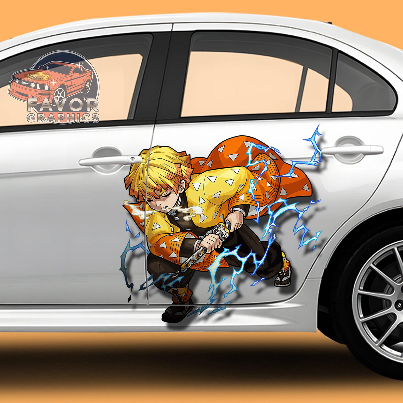 Zenitsu Agatsuma Demon Slayer Itasha Car Door Decal, Vinyl Sticker