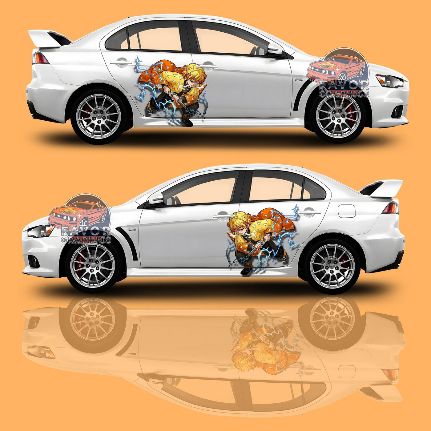 Zenitsu Agatsuma Demon Slayer Itasha Car Door Decal, Vinyl Sticker